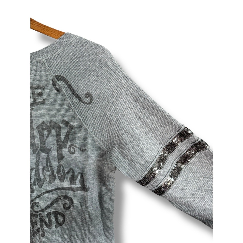 Harley Davidson Y2k Henley True Legend Thermal Top Sequin Bling Womens Large - Picture 5 of 8